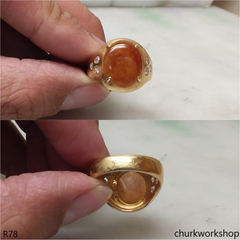 14k yellow gold red jade man's ring