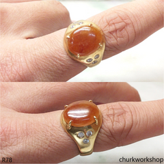 14k yellow gold red jade man's ring