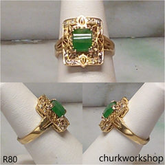 18K yellow gold diamond green jade ring