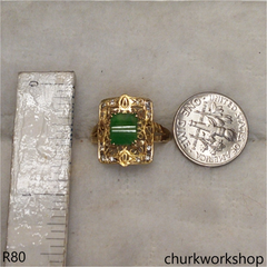 18K yellow gold diamond green jade ring