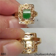 18K yellow gold diamond green jade ring