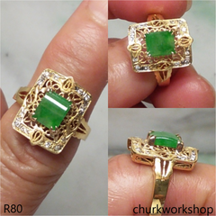 18K yellow gold diamond green jade ring