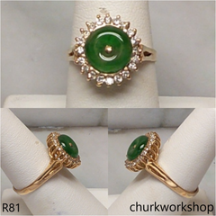 18K yellow gold diamond green jade ring