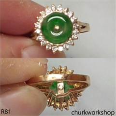 18K yellow gold diamond green jade ring