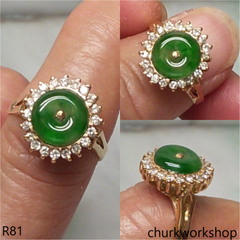 18K yellow gold diamond green jade ring