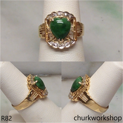 18K yellow gold diamond green jade heart ring