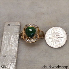 18K yellow gold diamond green jade heart ring