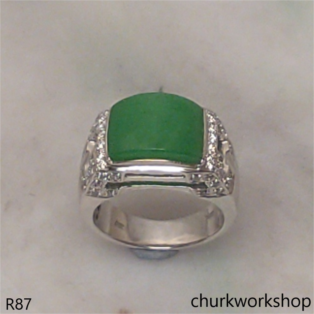 Unisex 18K white gold jade ring