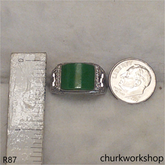 Unisex 18K white gold jade ring