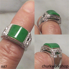 Unisex 18K white gold jade ring