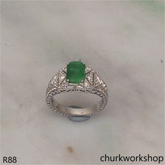 14k white gold green jade ring