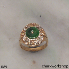 18K yellow gold diamond green jade ring