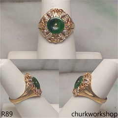 18K yellow gold diamond green jade ring