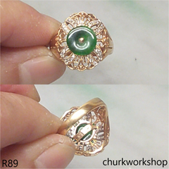 18K yellow gold diamond green jade ring