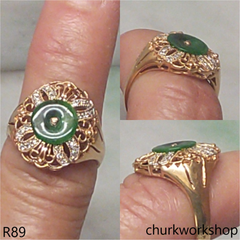18K yellow gold diamond green jade ring