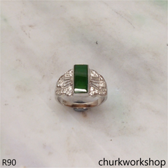 18k white gold deep green jade ring