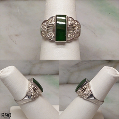 18k white gold deep green jade ring