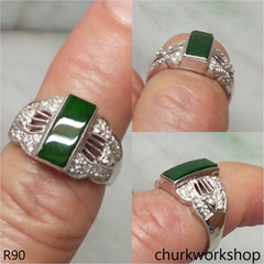 18k white gold deep green jade ring