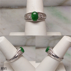 14K white gold diamond green jade ring