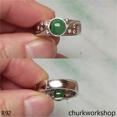 14K white gold diamond green jade ring