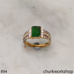 18K yellow gold diamond green jade ring