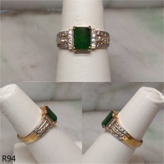 18K yellow gold diamond green jade ring