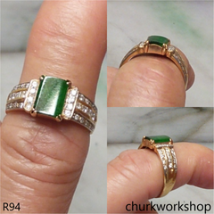 18K yellow gold diamond green jade ring