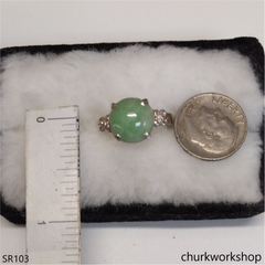 Green half bead jade ring sterling silver