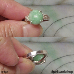 Green half bead jade ring sterling silver