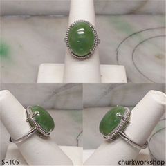 Green jade sterling silver ring