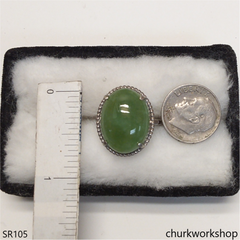 Green jade sterling silver ring