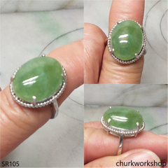 Green jade sterling silver ring