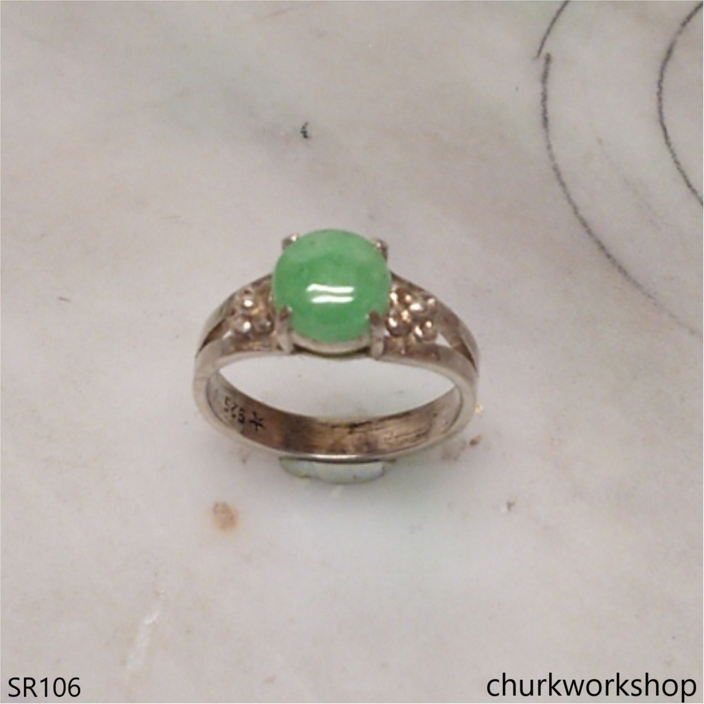 Green jade ring sterling silver