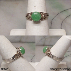 Green jade ring sterling silver
