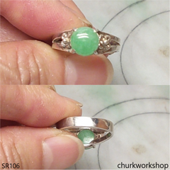 Green jade ring sterling silver