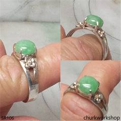 Green jade ring sterling silver