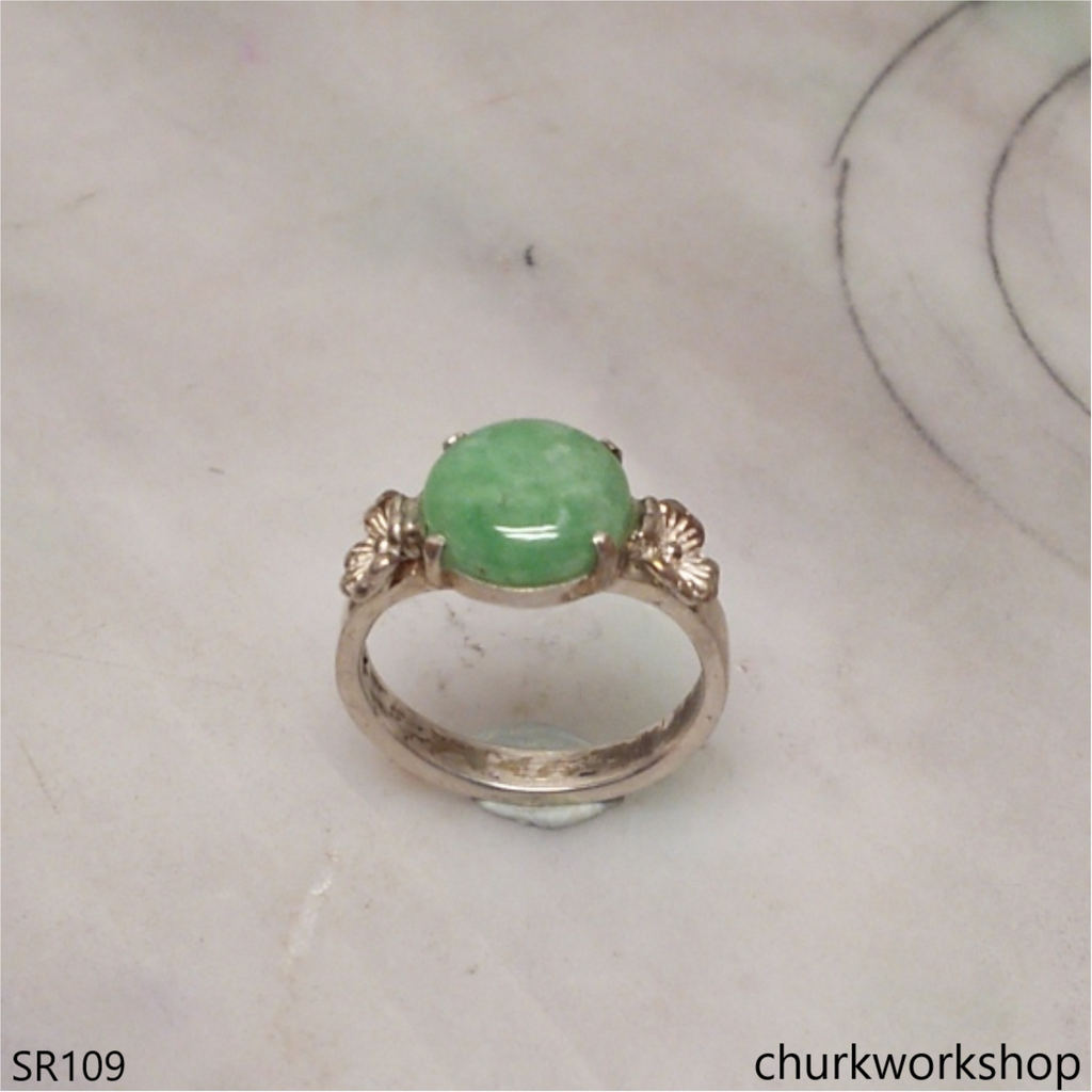 Green jade ring sterling silver