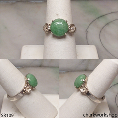 Green jade ring sterling silver