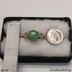Green jade ring sterling silver