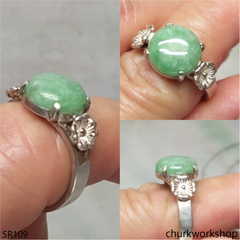 Green jade ring sterling silver