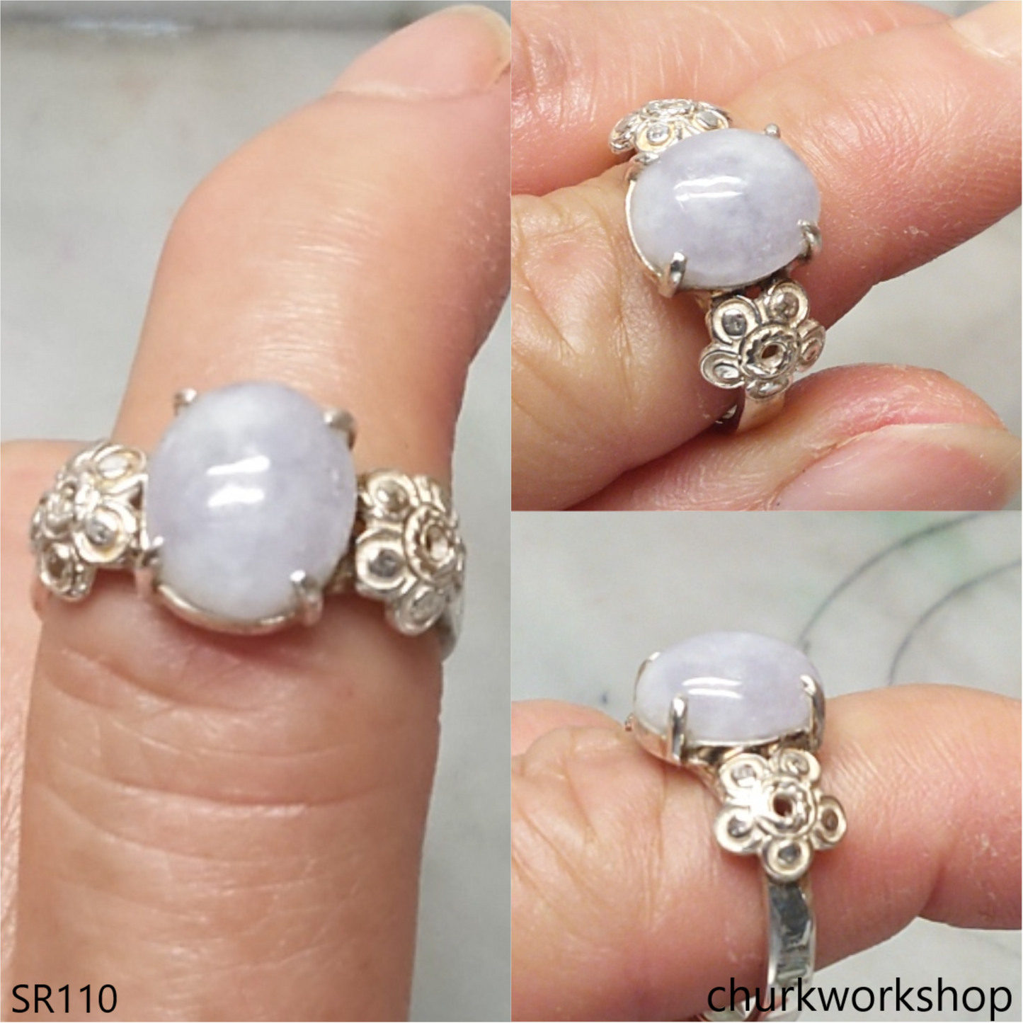 Lavender oval jade ring