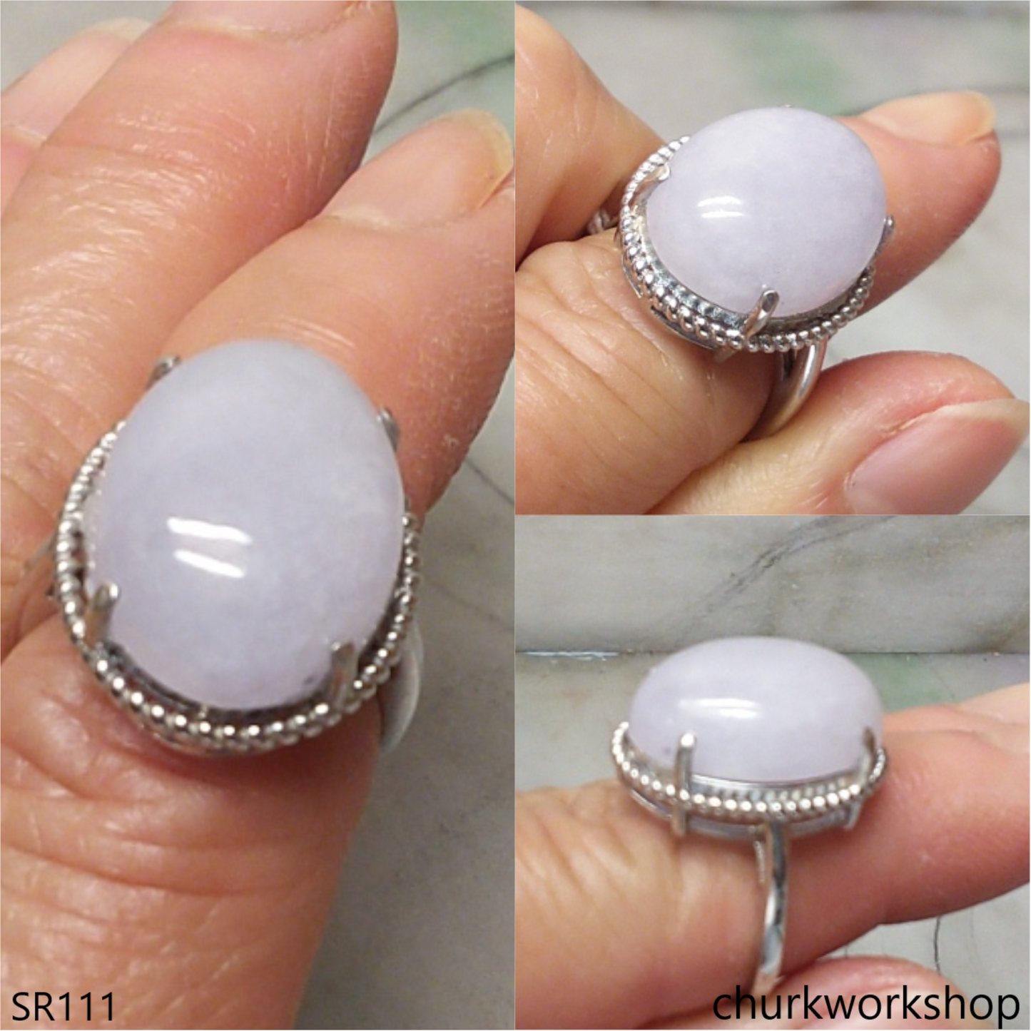 Lavender jade sterling silver ring