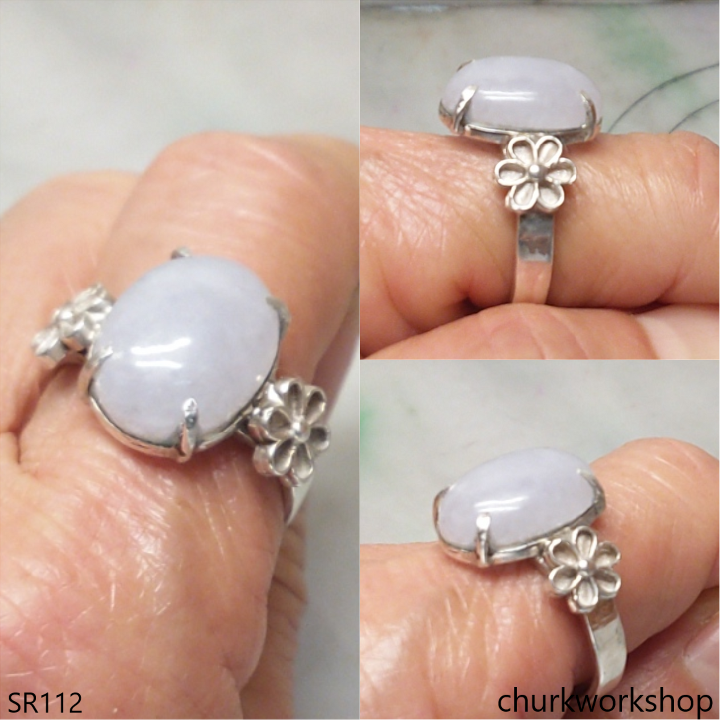 Lavender oval jade ring