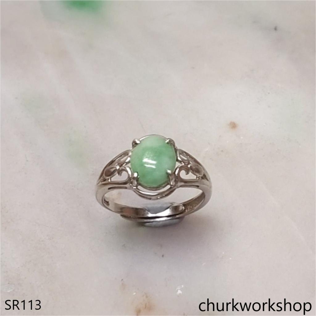 Green jade ring sterling silver