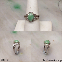 Green jade ring sterling silver