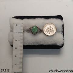 Green jade ring sterling silver