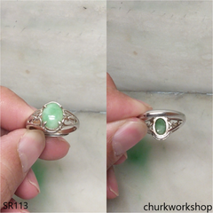 Green jade ring sterling silver