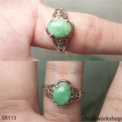 Green jade ring sterling silver
