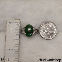 Green jade oval sterling silver ring
