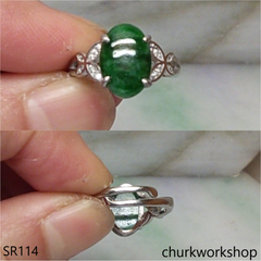 Green jade oval sterling silver ring